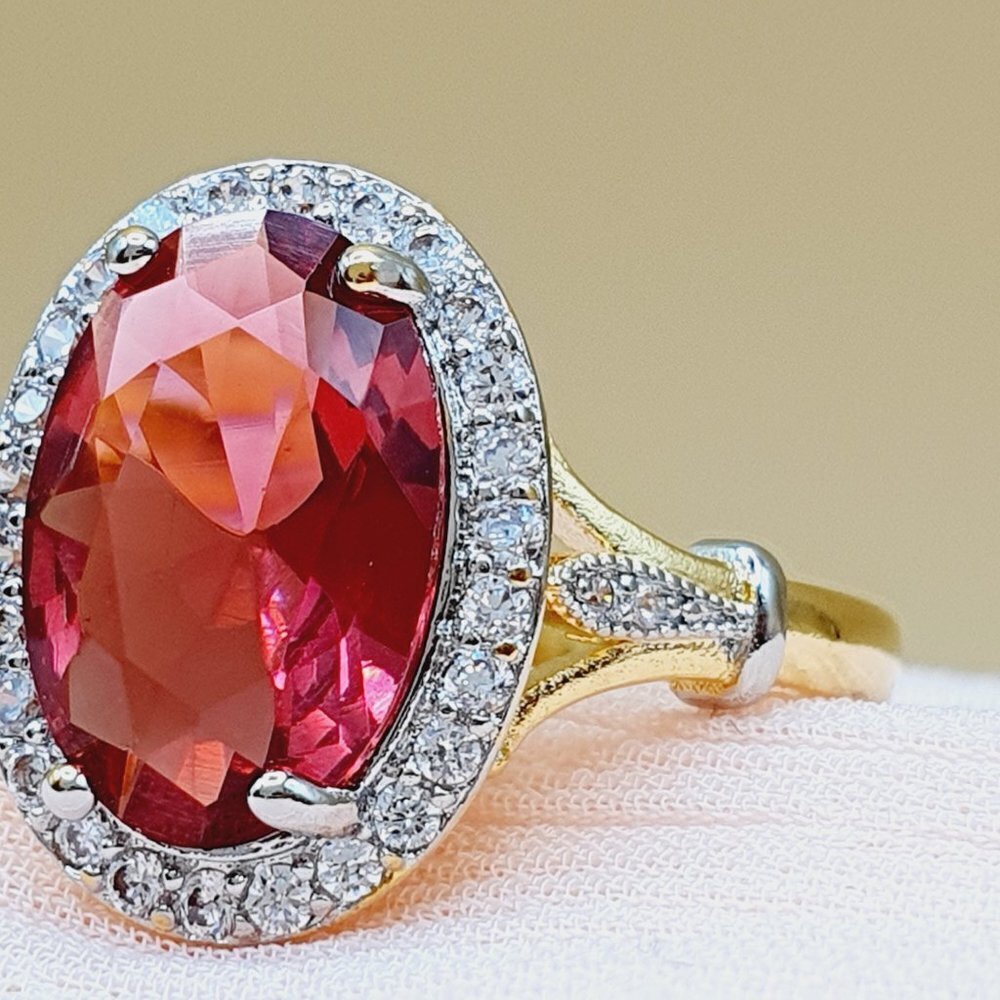 💎 Royal Court Large Oval Ruby Zircon Luxury Gold Rings for Women, INDN8396 - Picture 9 of 9